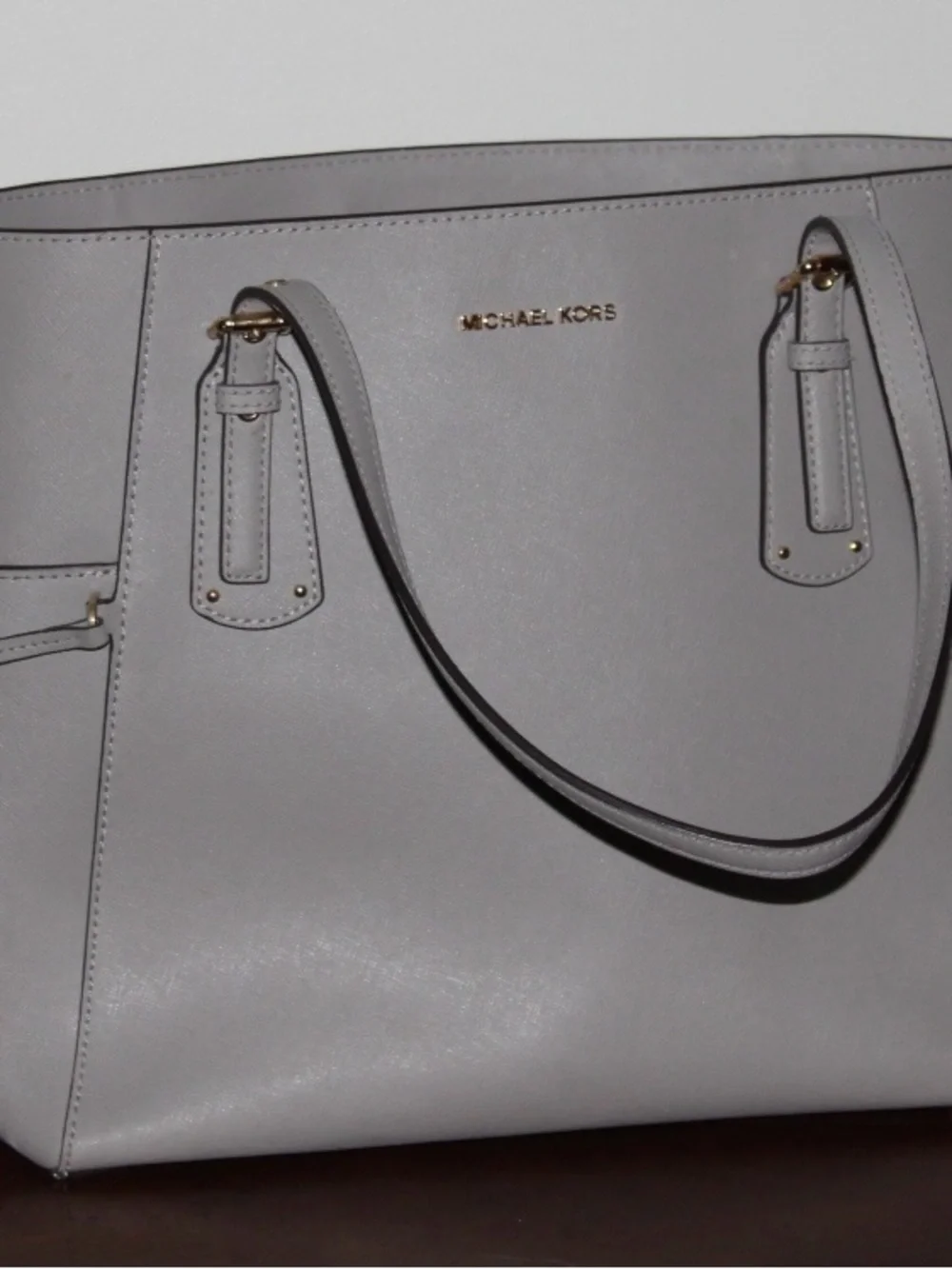 Michael Kors Gray Saffiano Tote with Gold Logo